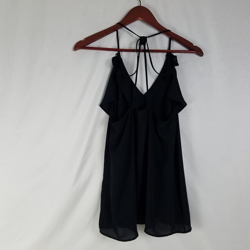 Charisma Shirt Womens Medium Black Top Sheer Sleeveless V Neck Strappy Back - Picture 2 of 9